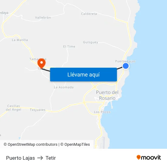 Puerto Lajas to Tetir map