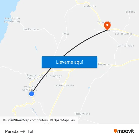Parada to Tetir map