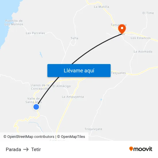 Parada to Tetir map