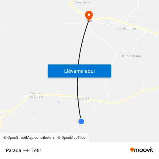 Parada to Tetir map