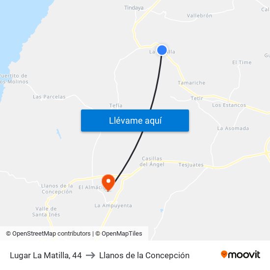 Lugar La Matilla, 44 to Llanos de la Concepción map