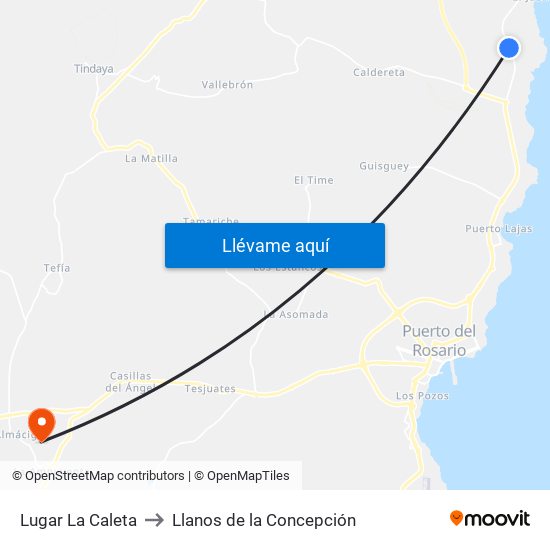 Lugar La Caleta to Llanos de la Concepción map