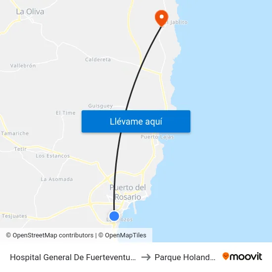 Hospital General De Fuerteventura to Parque Holandes map