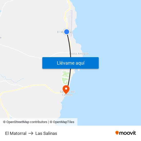 El Matorral to Las Salinas map