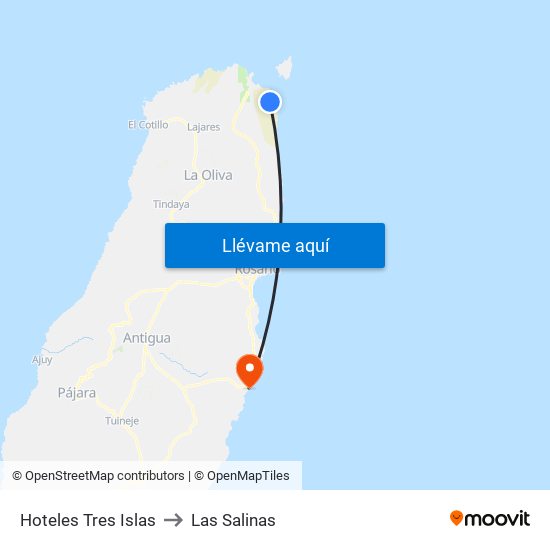 Hoteles Tres Islas to Las Salinas map