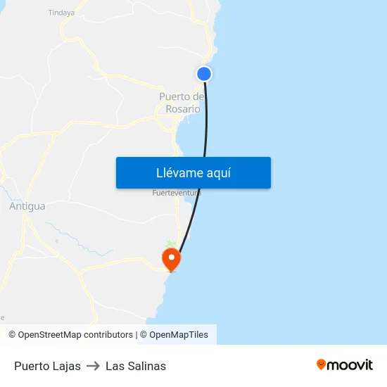 Puerto Lajas to Las Salinas map