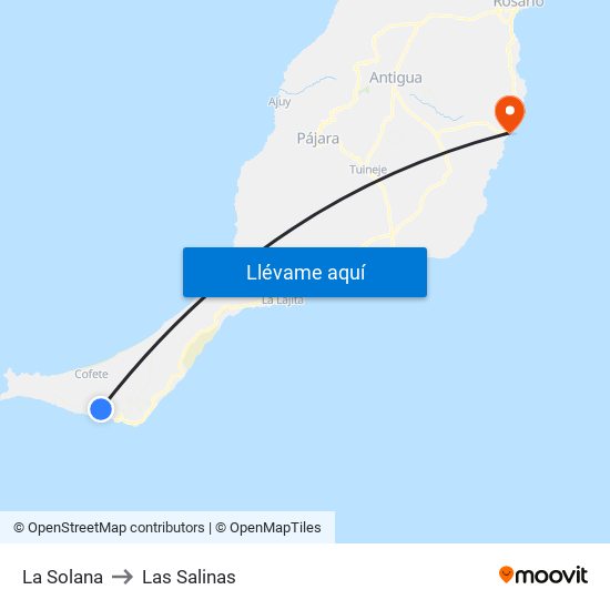 La Solana to Las Salinas map