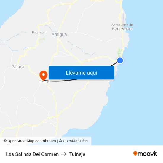 Las Salinas Del Carmen to Tuineje map