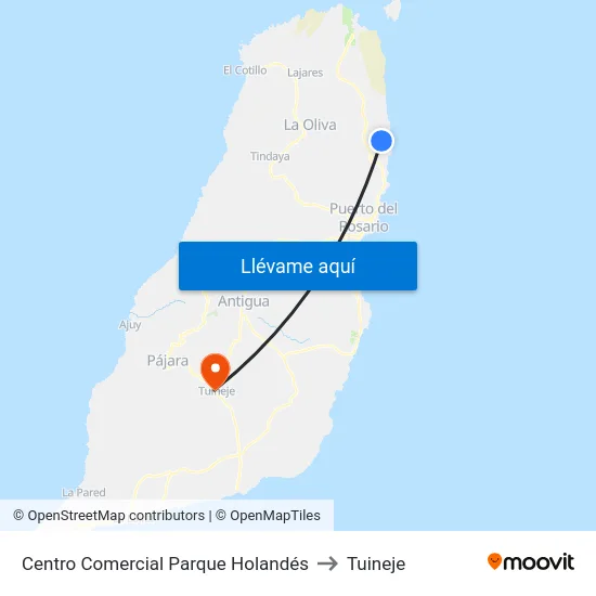 Centro Comercial Parque Holandés to Tuineje map