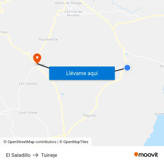El Saladillo to Tuineje map