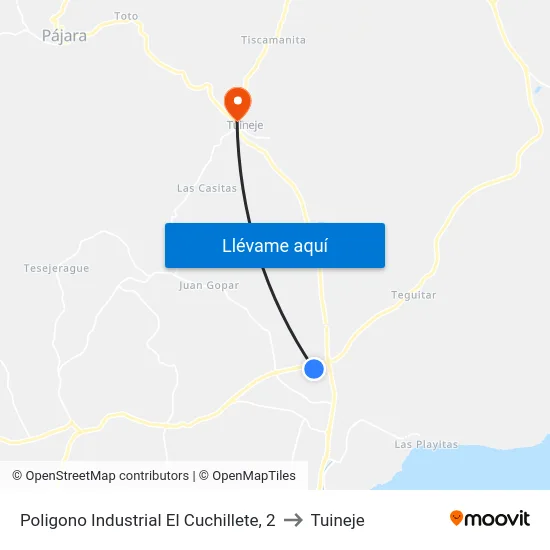 Poligono Industrial El Cuchillete, 2 to Tuineje map