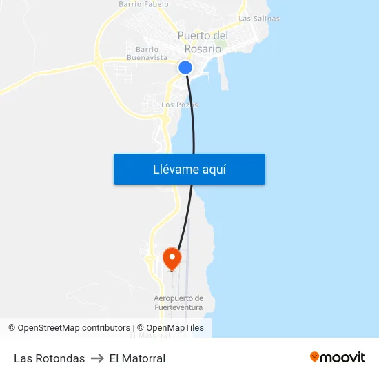 Las Rotondas to El Matorral map