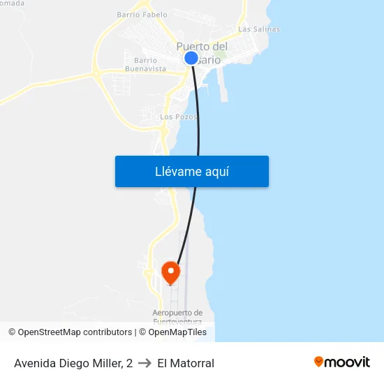 Avenida Diego Miller, 2 to El Matorral map