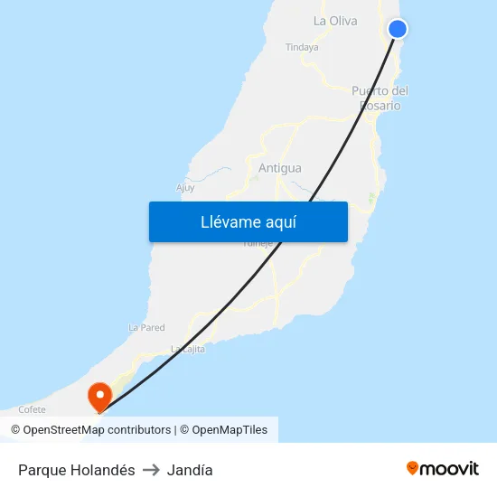 Parque Holandés to Jandía map