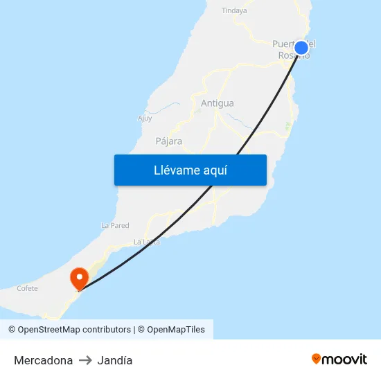 Mercadona to Jandía map