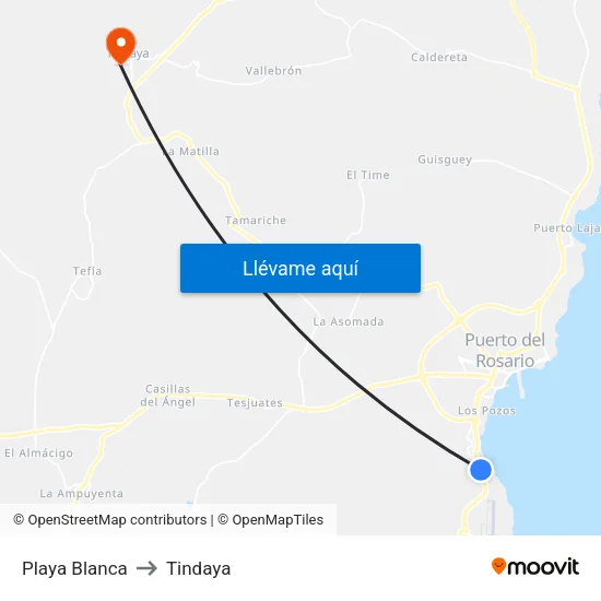 Playa Blanca to Tindaya map