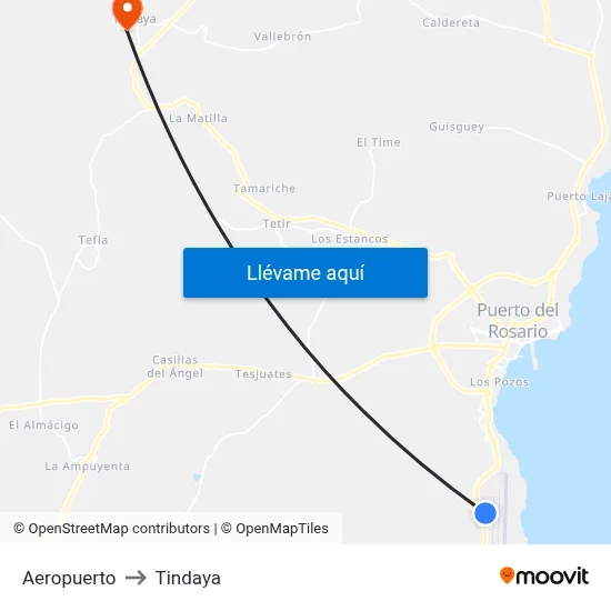 Aeropuerto to Tindaya map