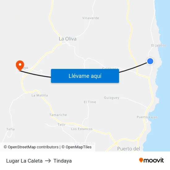 Lugar La Caleta to Tindaya map