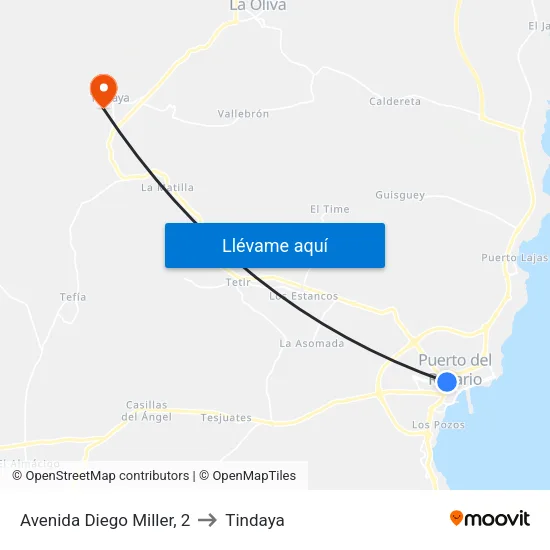 Avenida Diego Miller, 2 to Tindaya map