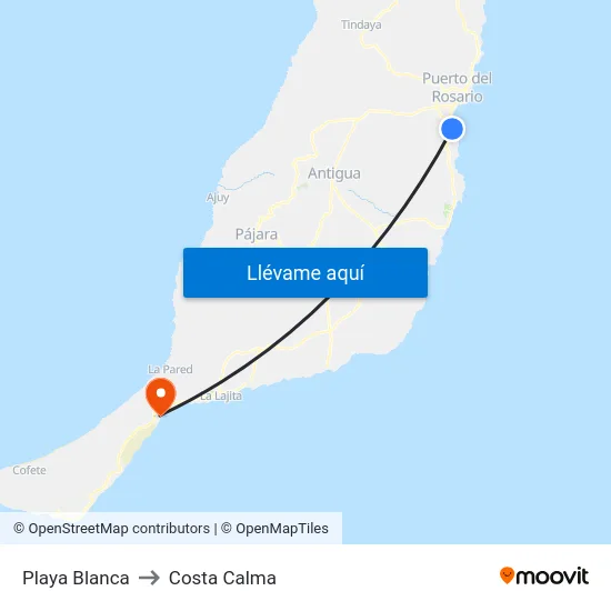 Playa Blanca to Costa Calma map