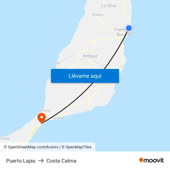 Puerto Lajas to Costa Calma map