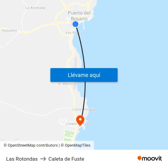 Las Rotondas to Caleta de Fuste map