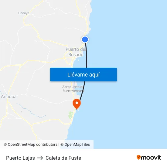 Puerto Lajas to Caleta de Fuste map