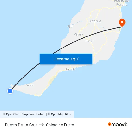 Puerto De La Cruz to Caleta de Fuste map