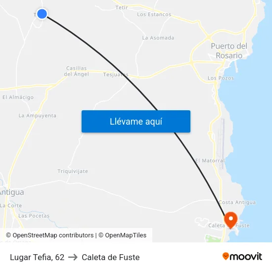 Lugar Tefia, 62 to Caleta de Fuste map