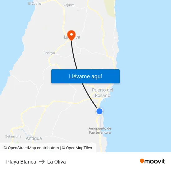 Playa Blanca to La Oliva map