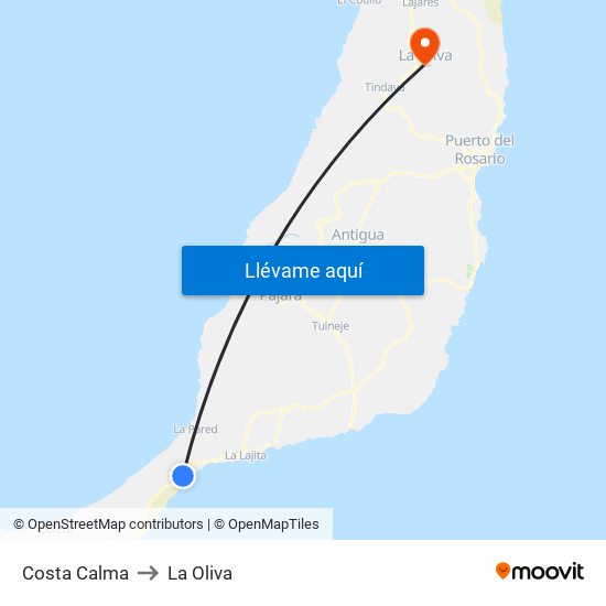 Costa Calma to La Oliva map