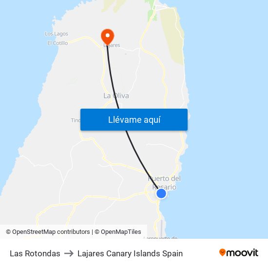 Las Rotondas to Lajares Canary Islands Spain map