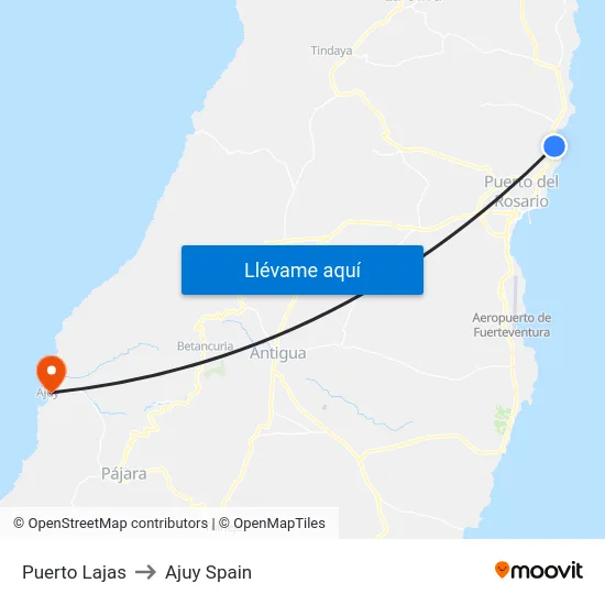Puerto Lajas to Ajuy Spain map