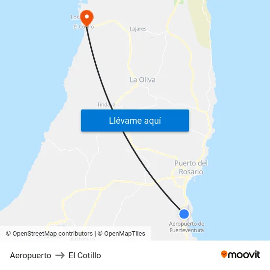 Aeropuerto to El Cotillo map