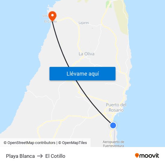 Playa Blanca to El Cotillo map