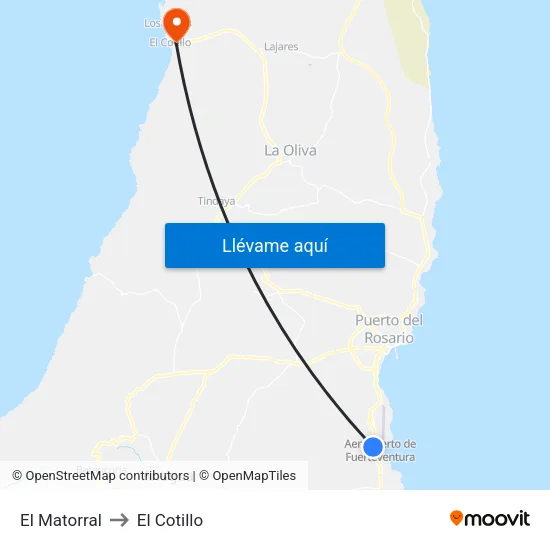 El Matorral to El Cotillo map