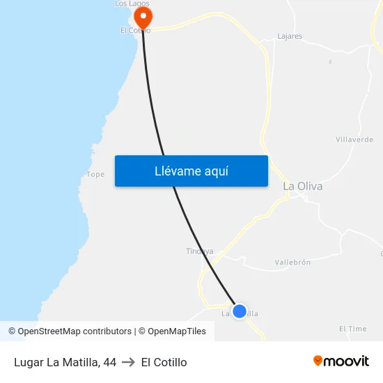Lugar La Matilla, 44 to El Cotillo map