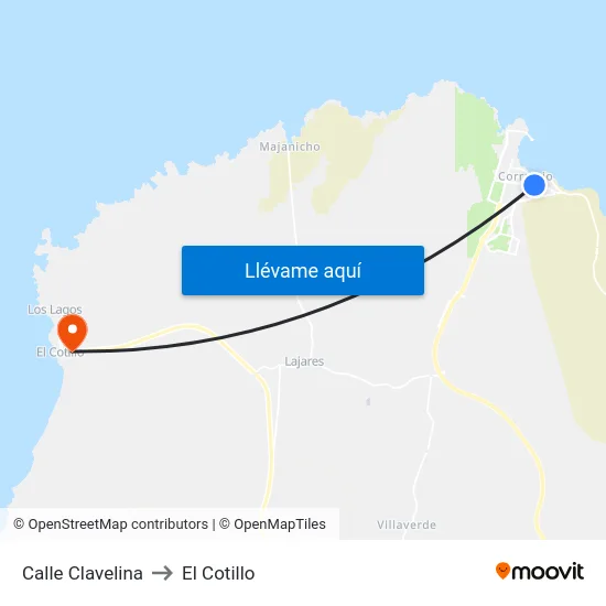 Calle Clavelina to El Cotillo map