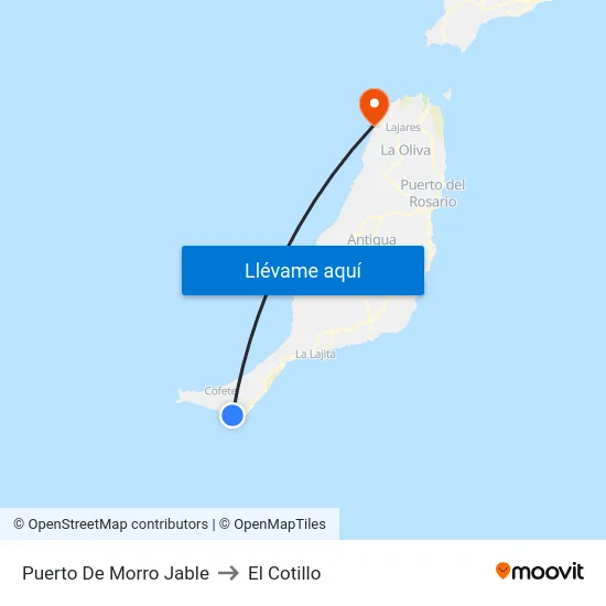 Puerto De Morro Jable to El Cotillo map