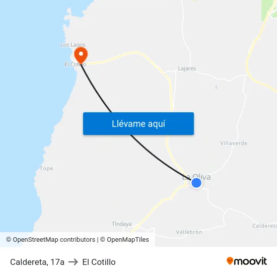 Caldereta, 17a to El Cotillo map