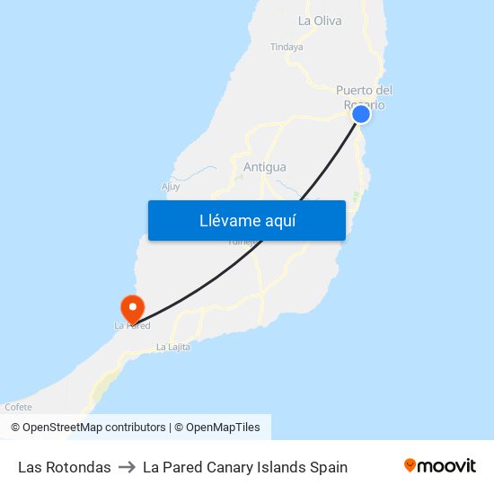 Las Rotondas to La Pared Canary Islands Spain map