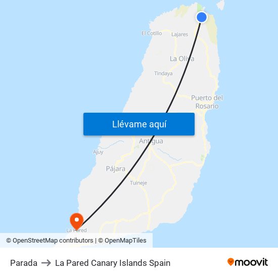 Parada to La Pared Canary Islands Spain map