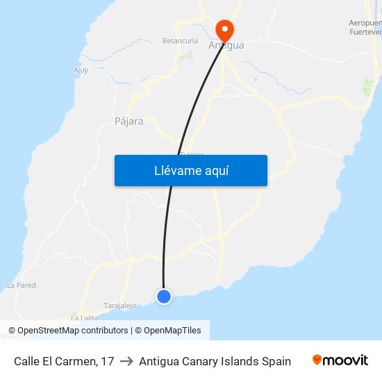 Calle El Carmen, 17 to Antigua Canary Islands Spain map