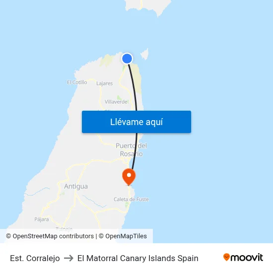 Est. Corralejo to El Matorral Canary Islands Spain map