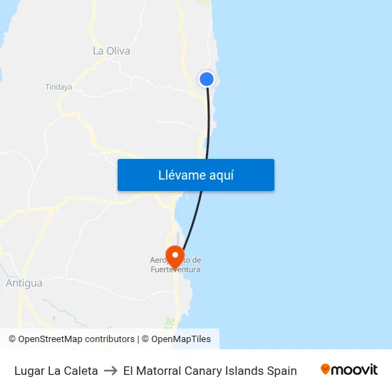Lugar La Caleta to El Matorral Canary Islands Spain map