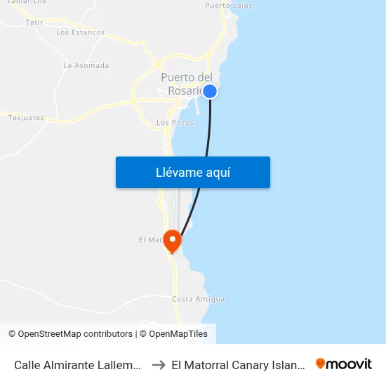 Calle Almirante Lallemand, 100 to El Matorral Canary Islands Spain map