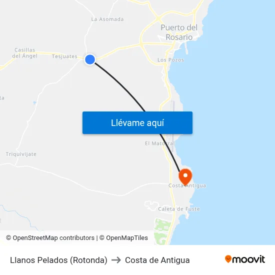 Llanos Pelados (Rotonda) to Costa de Antigua map