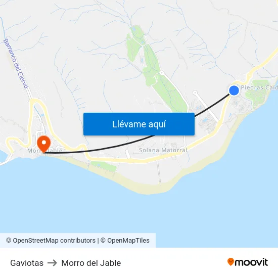 Gaviotas to Morro del Jable map
