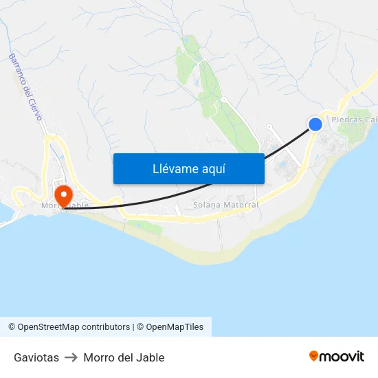 Gaviotas to Morro del Jable map