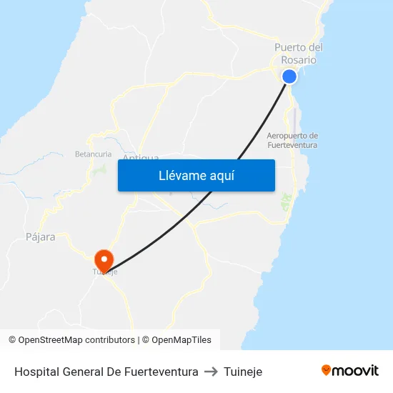 Hospital General De Fuerteventura to Tuineje map